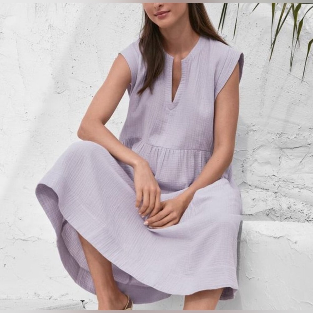 Johnny Was NWT Calme Long Bib MIDI Dress Misty Lilac Size Large